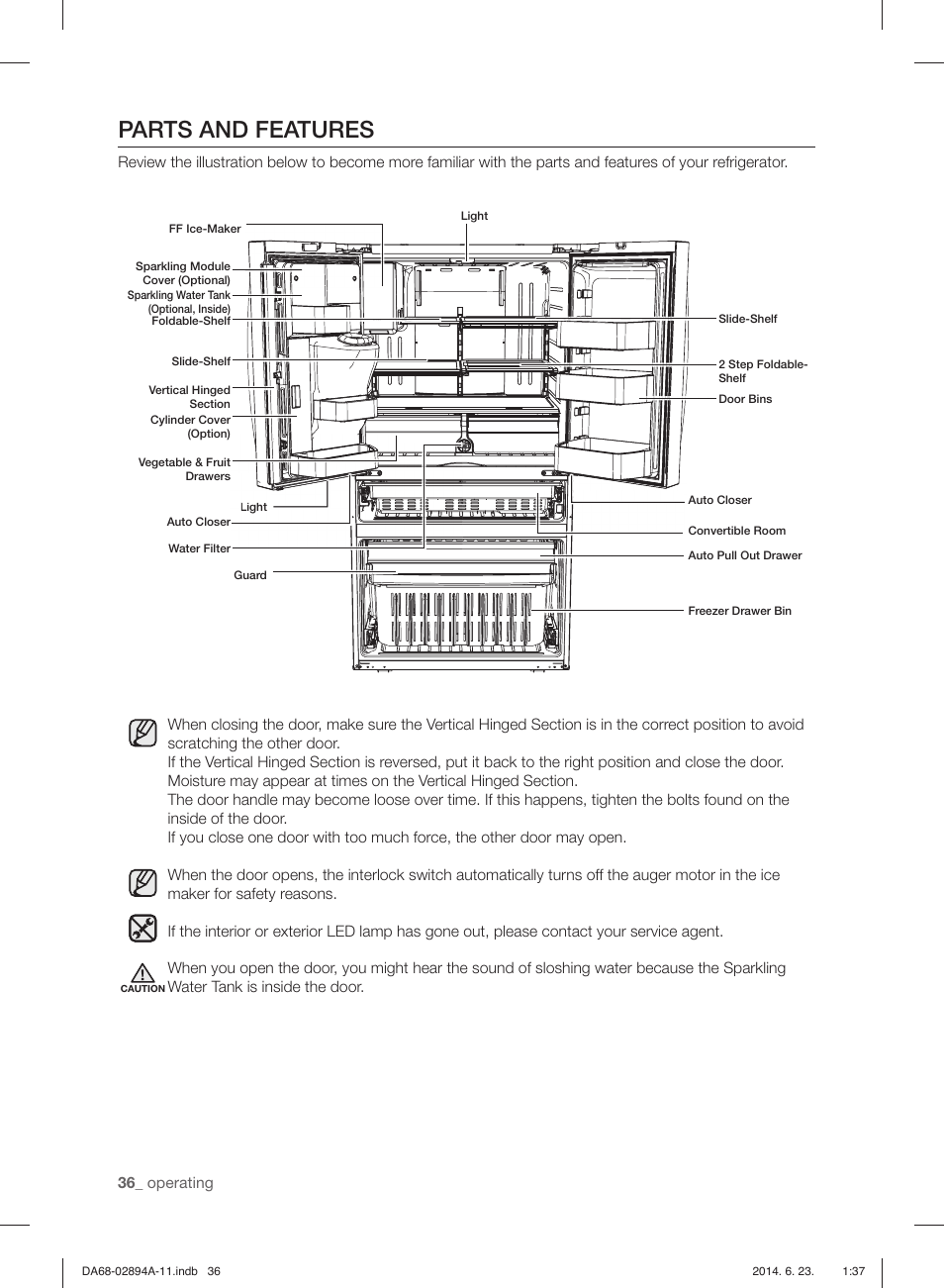 Parts and features, 36_ operating | Samsung RF31FMEDBSR-AA User Manual | Page 36 / 156