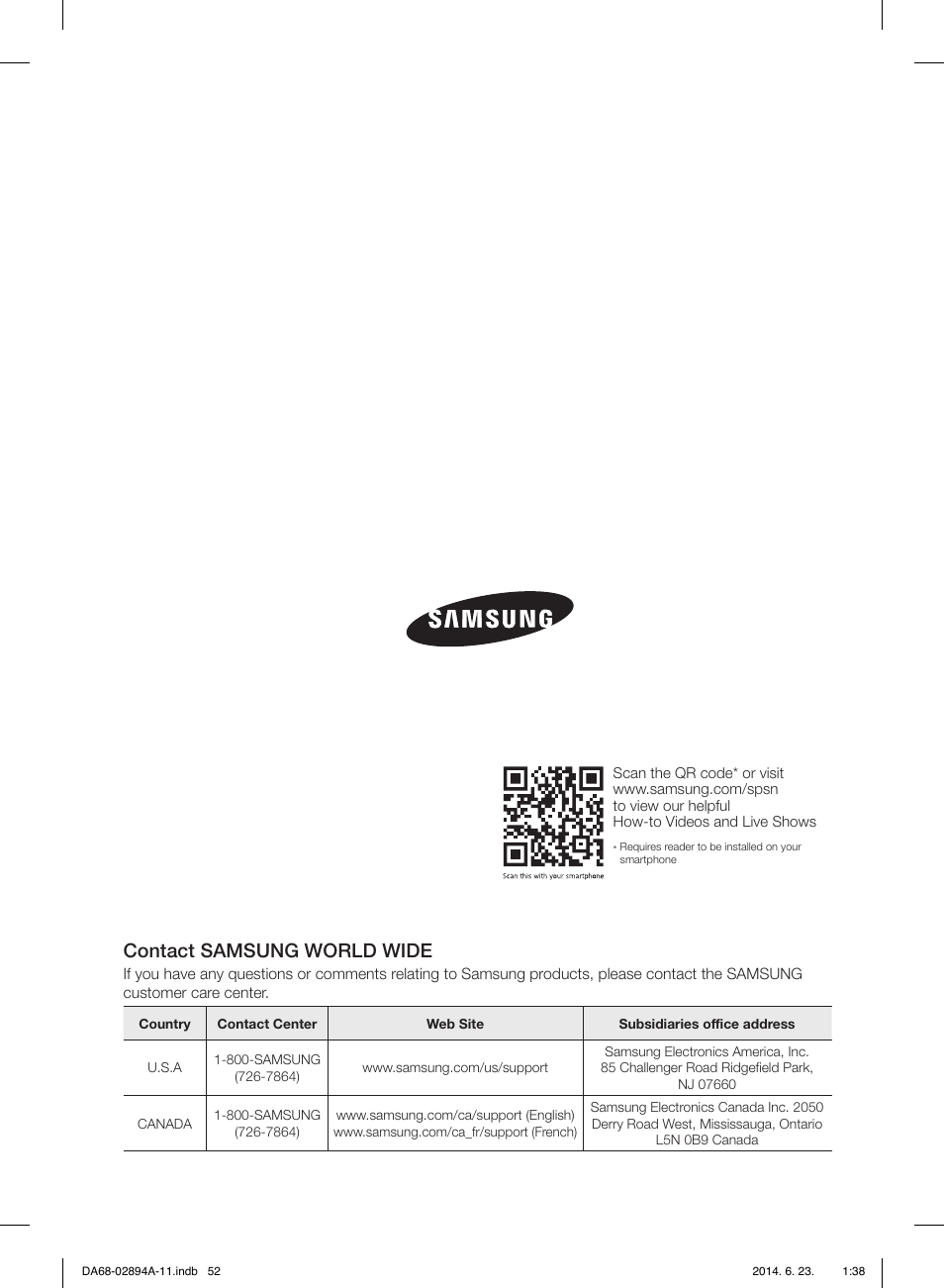 Contact samsung world wide | Samsung RF31FMEDBSR-AA User Manual | Page 52 / 156