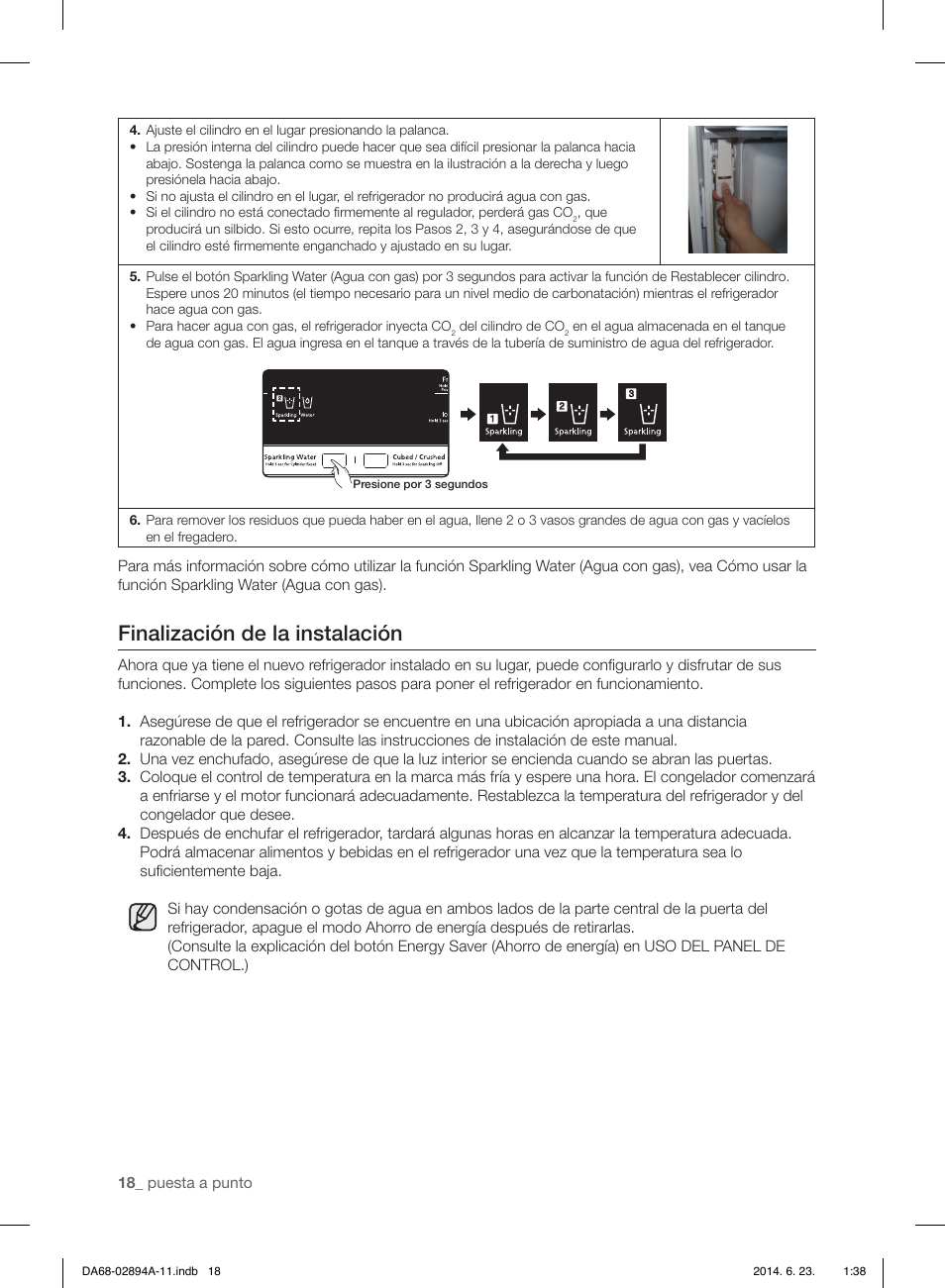 Finalización de la instalación | Samsung RF31FMEDBSR-AA User Manual | Page 70 / 156