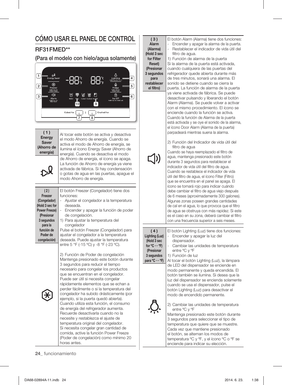 Cómo usar el panel de control | Samsung RF31FMEDBSR-AA User Manual | Page 76 / 156