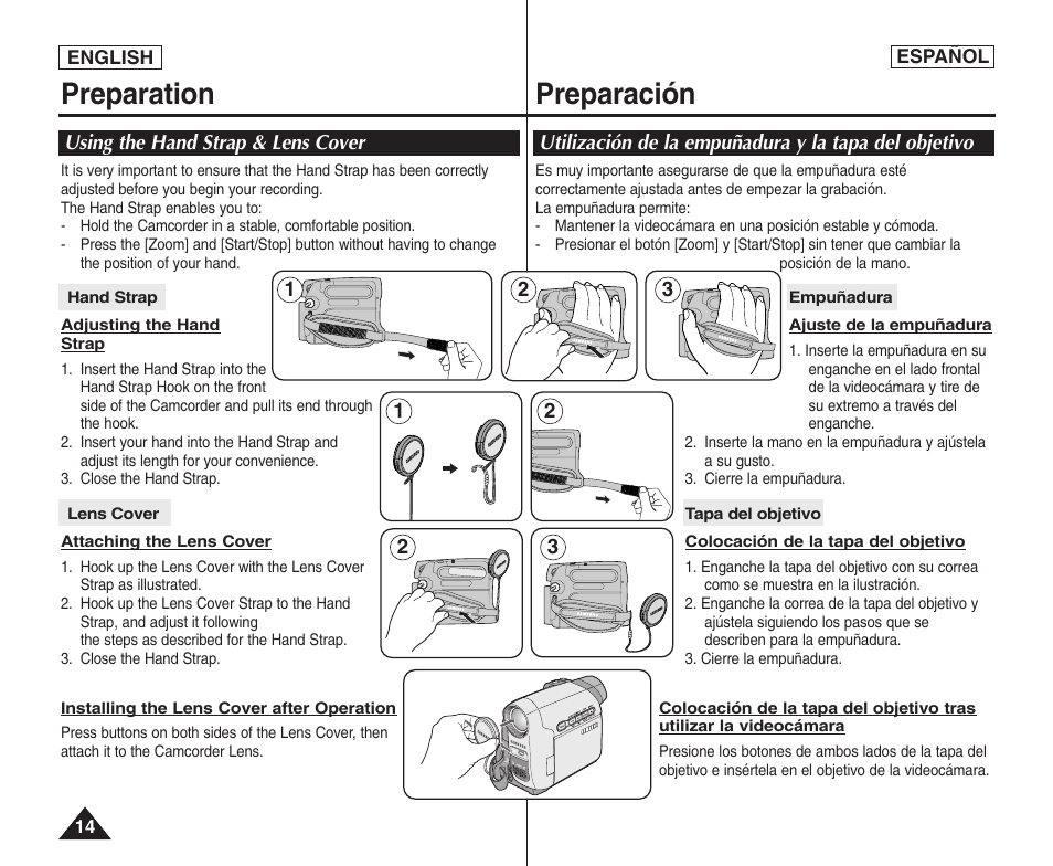 Preparation preparación | Samsung SC-D364-XAP User Manual | Page 14 / 106