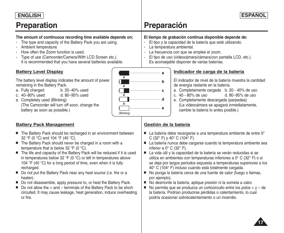 Preparation preparación | Samsung SC-D364-XAP User Manual | Page 17 / 106