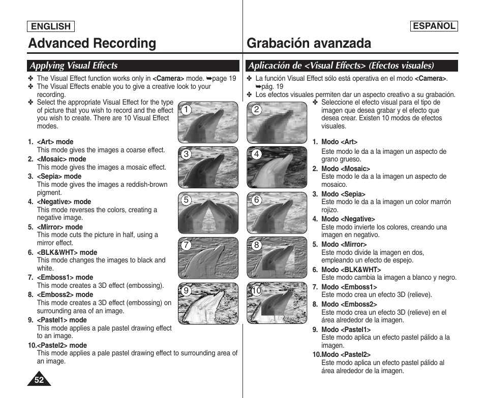 Advanced recording, Grabación avanzada | Samsung SC-D364-XAP User Manual | Page 52 / 106