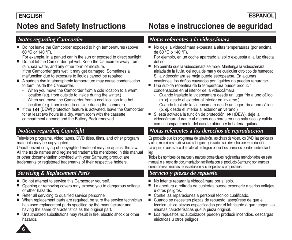 Servicing & replacement parts | Samsung SC-D364-XAP User Manual | Page 6 / 106