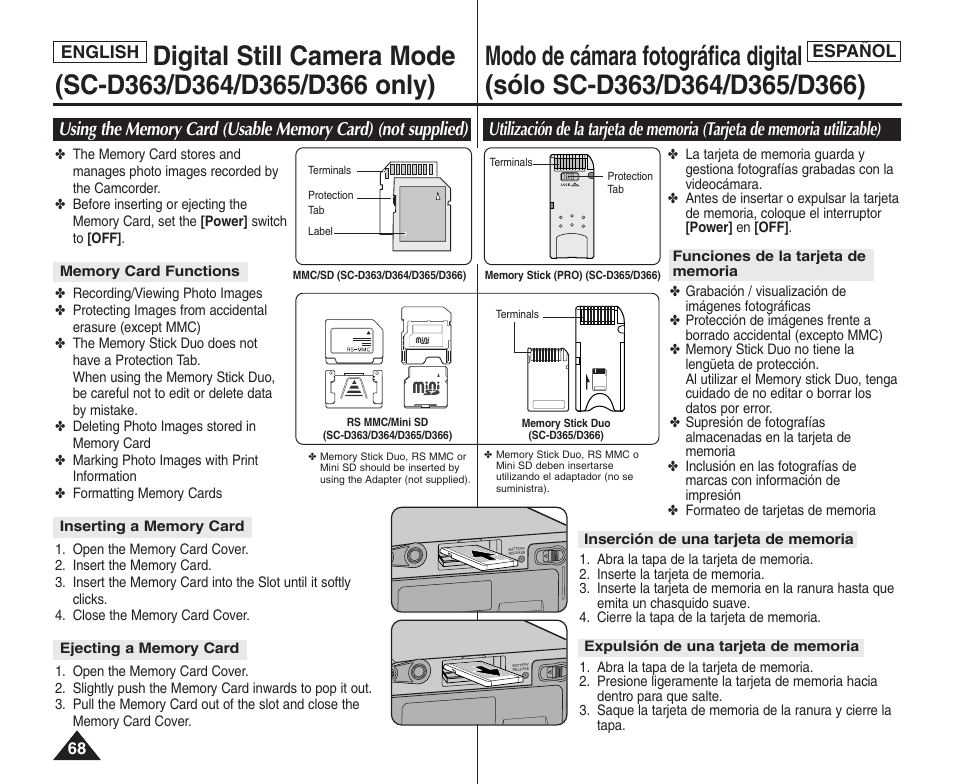 English español | Samsung SC-D364-XAP User Manual | Page 68 / 106