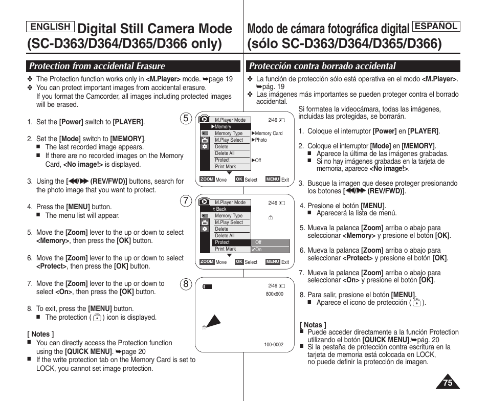 Español, English | Samsung SC-D364-XAP User Manual | Page 75 / 106