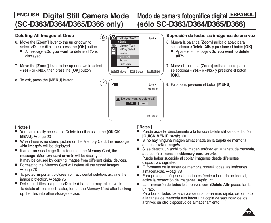 Español, English | Samsung SC-D364-XAP User Manual | Page 77 / 106