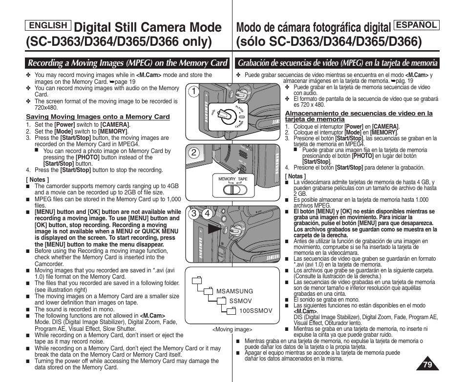 Español, English | Samsung SC-D364-XAP User Manual | Page 79 / 106