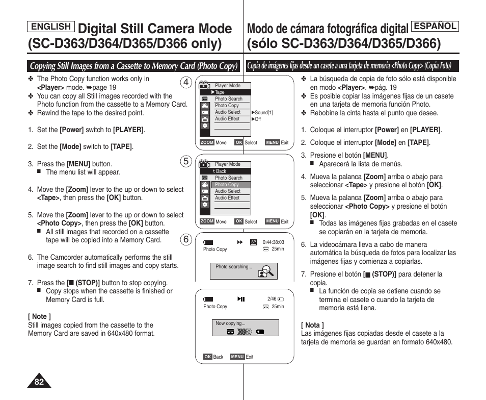 English español | Samsung SC-D364-XAP User Manual | Page 82 / 106