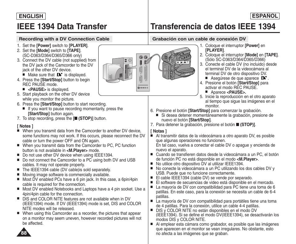 English español | Samsung SC-D364-XAP User Manual | Page 88 / 106