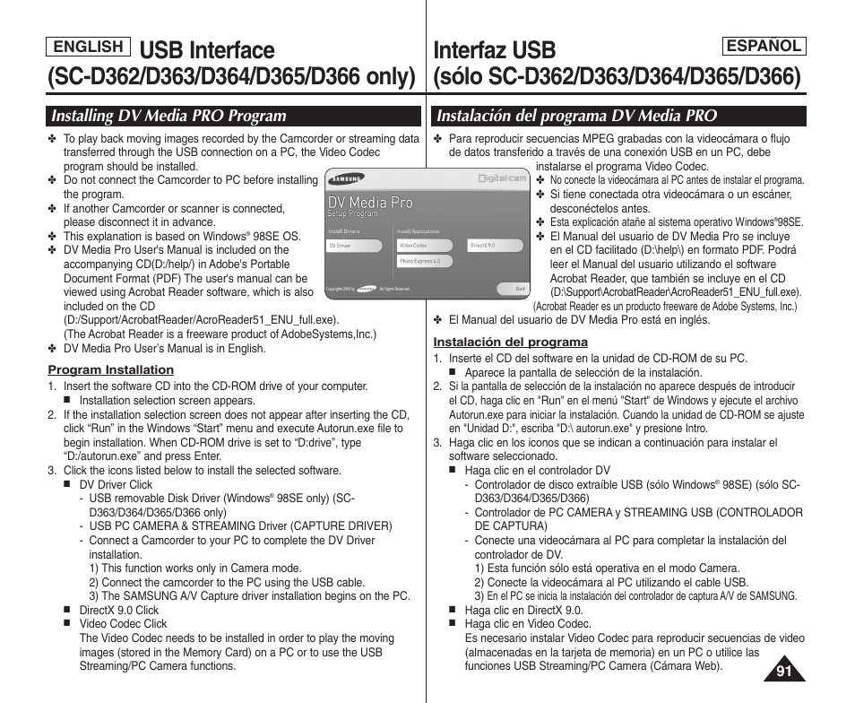 Español, English español | Samsung SC-D364-XAP User Manual | Page 91 / 106