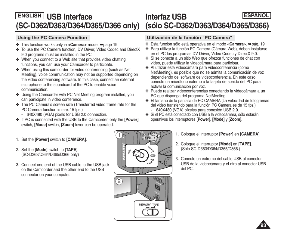 Español, English | Samsung SC-D364-XAP User Manual | Page 93 / 106