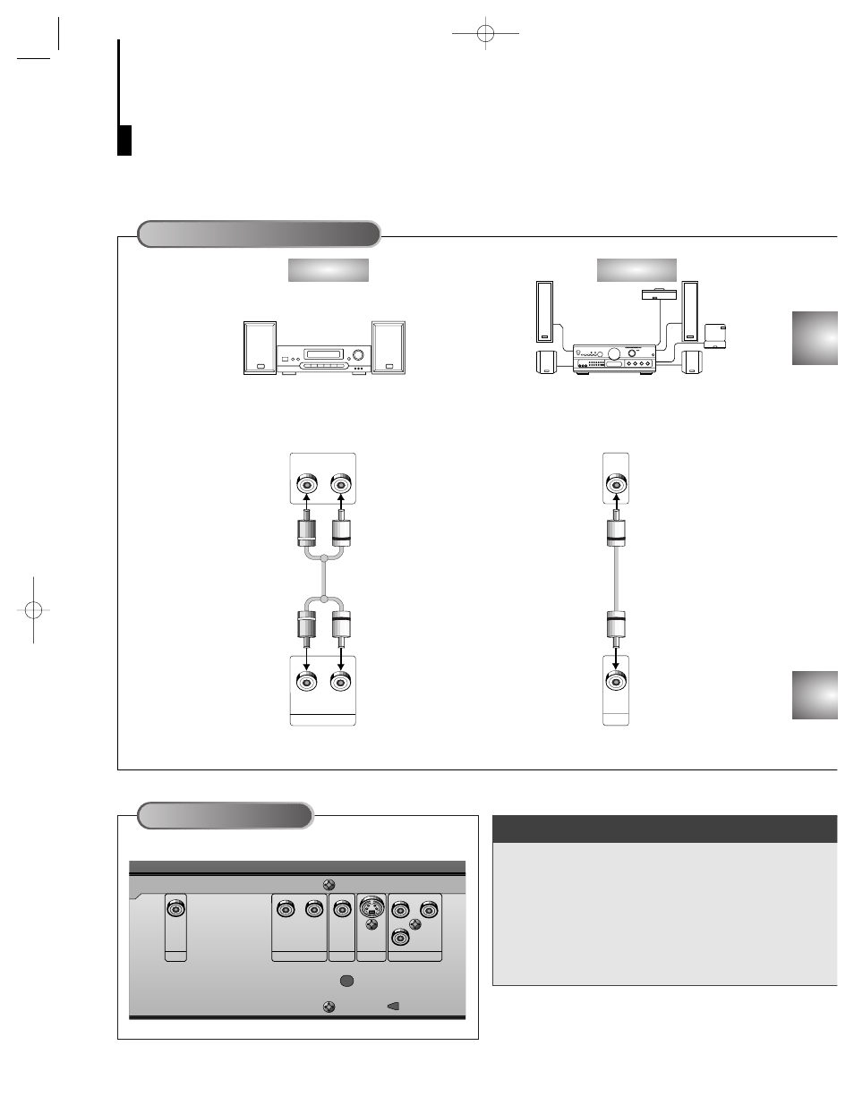 Hoosing a connection (cont d), Aud syst dv play, Method 1 | Method 2, Connecting to an audio system, Rear panel | Samsung DVD-839-XAA User Manual | Page 16 / 41