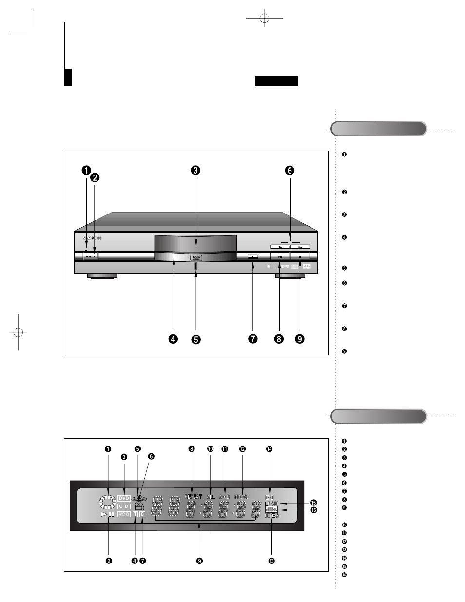 Escription-front panel, Dvd-739, Front panel controls front display | Samsung DVD-839-XAA User Manual | Page 8 / 41