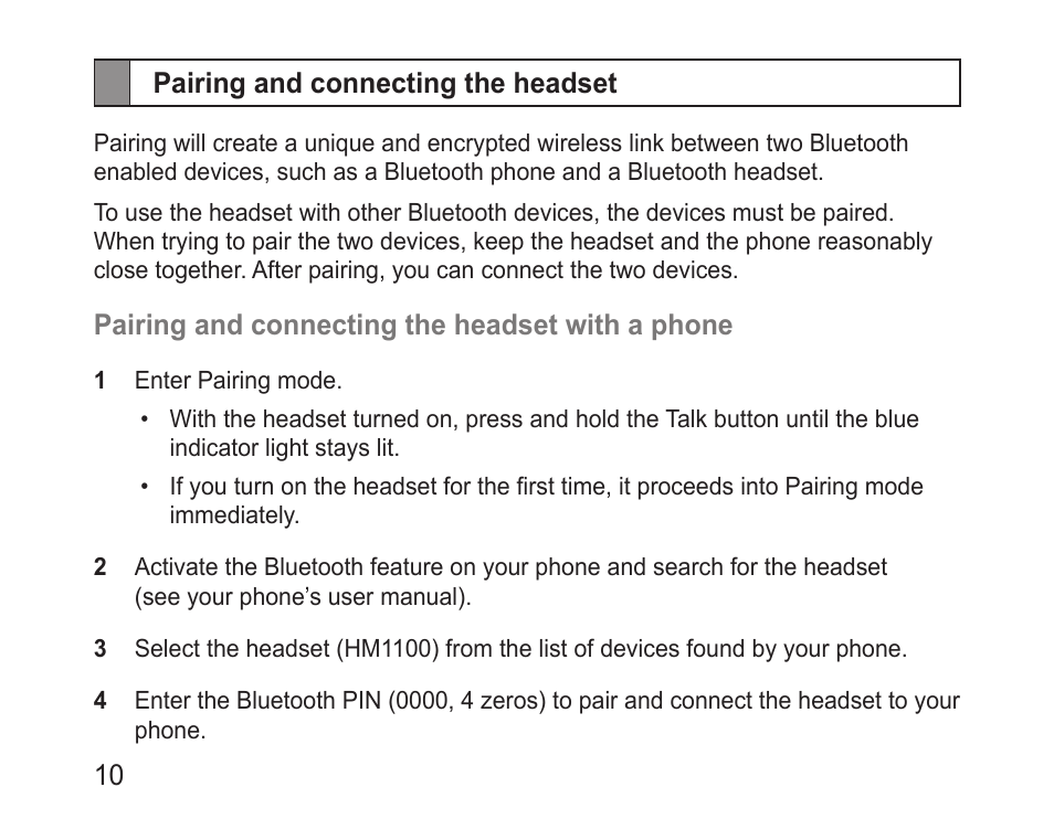 Pairing and connecting the headset | Samsung BHM1100NBACSTA User Manual | Page 12 / 63