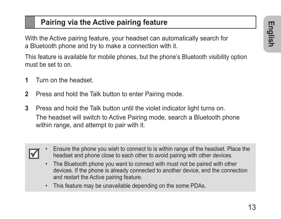 Pairing via the active pairing feature | Samsung BHM1100NBACSTA User Manual | Page 15 / 63