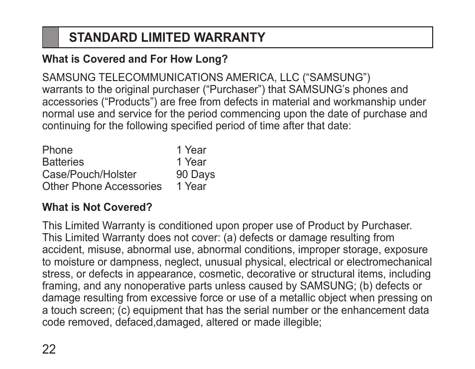 Standard limited warranty | Samsung BHM1100NBACSTA User Manual | Page 24 / 63