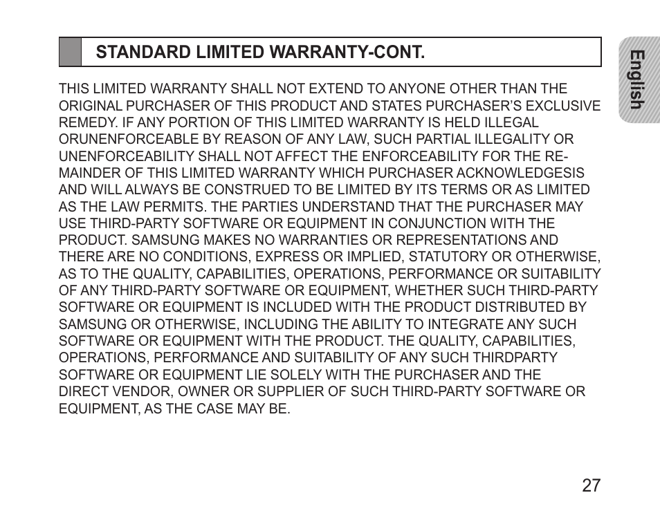 English 27 standard limited warranty-cont | Samsung BHM1100NBACSTA User Manual | Page 29 / 63