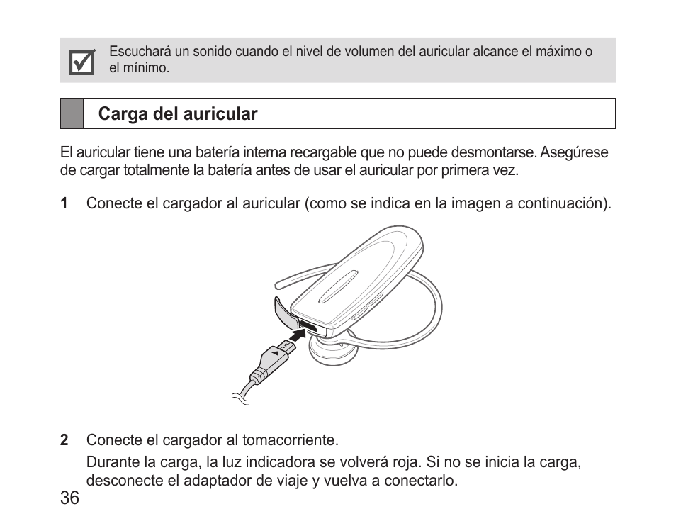 Carga del auricular | Samsung BHM1100NBACSTA User Manual | Page 38 / 63