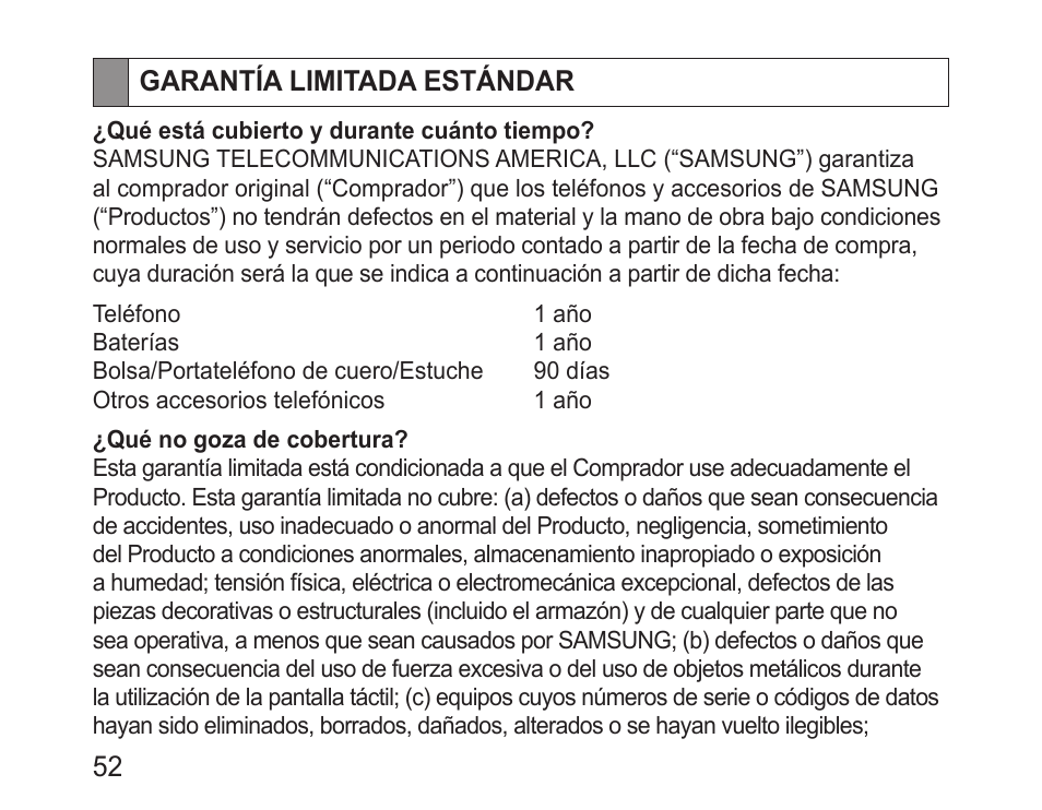 Garantía limitada estándar | Samsung BHM1100NBACSTA User Manual | Page 54 / 63