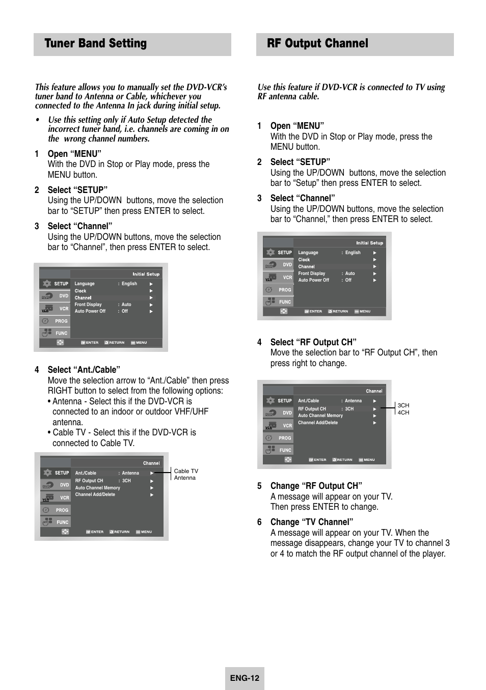 Tuner band setting, Rf output channel, Tuner band setting rf output channel | Samsung DVD-V4600-XAC User Manual | Page 13 / 37