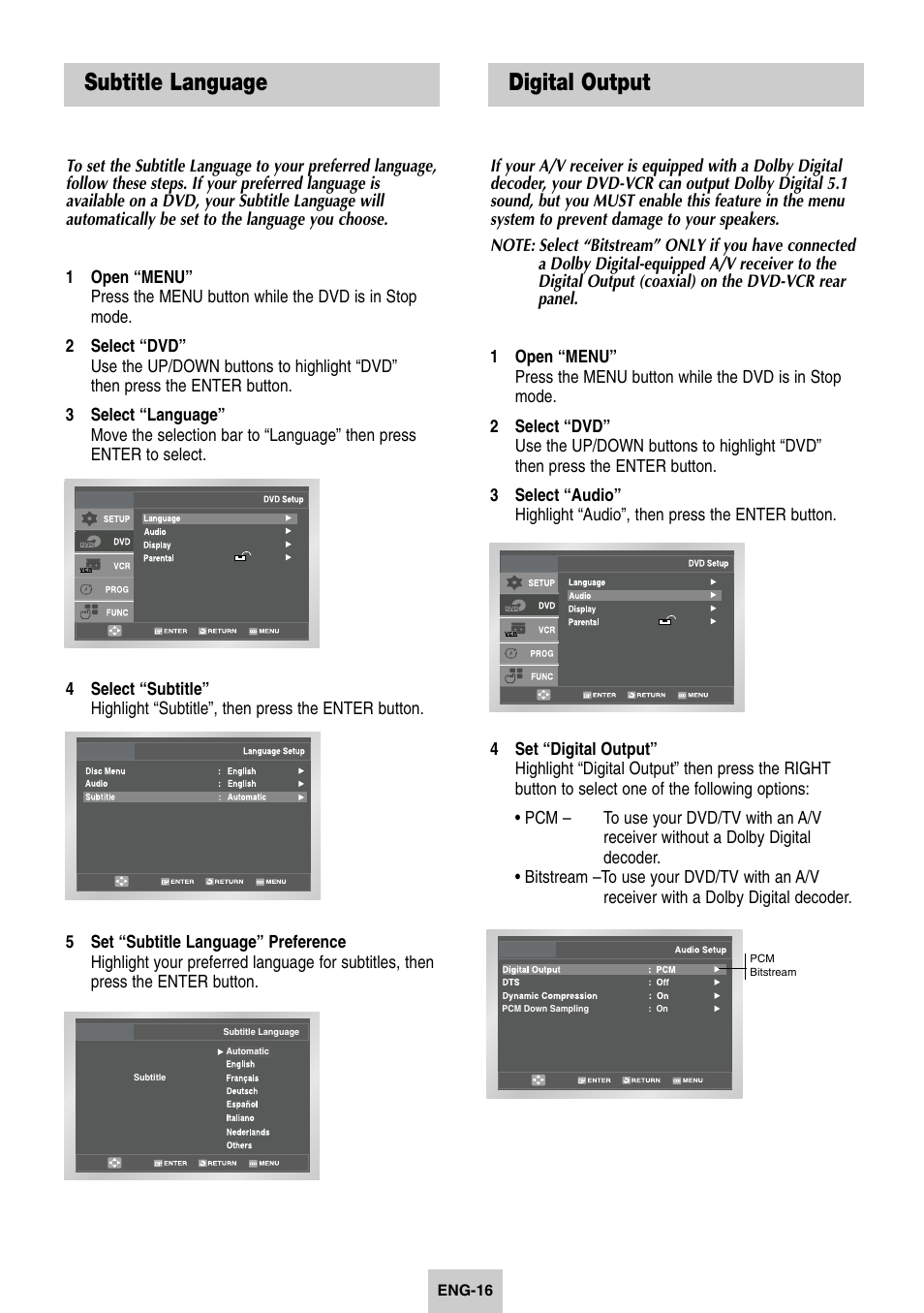 Subtitle language, Digital output | Samsung DVD-V4600-XAC User Manual | Page 17 / 37