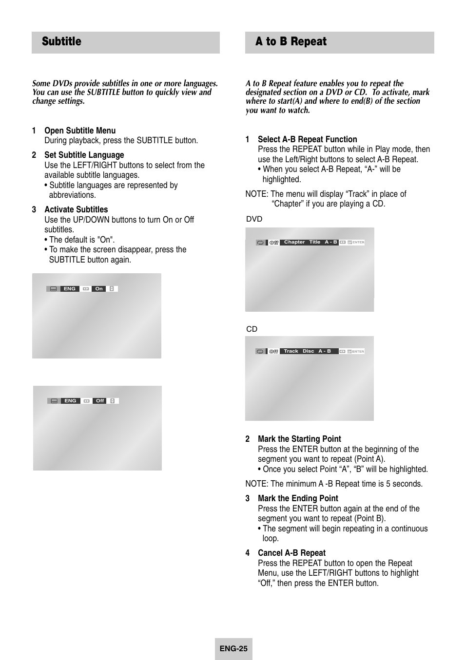 Subtitle, A to b repeat | Samsung DVD-V4600-XAC User Manual | Page 26 / 37