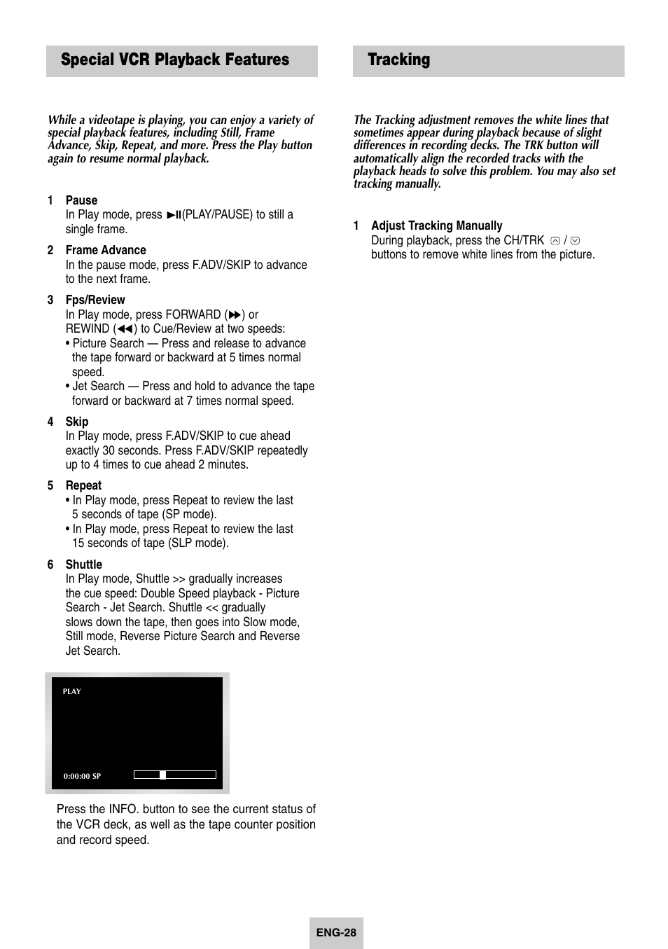 9 - vcr playback, Special vcr playback features, Tracking | Samsung DVD-V4600-XAC User Manual | Page 29 / 37