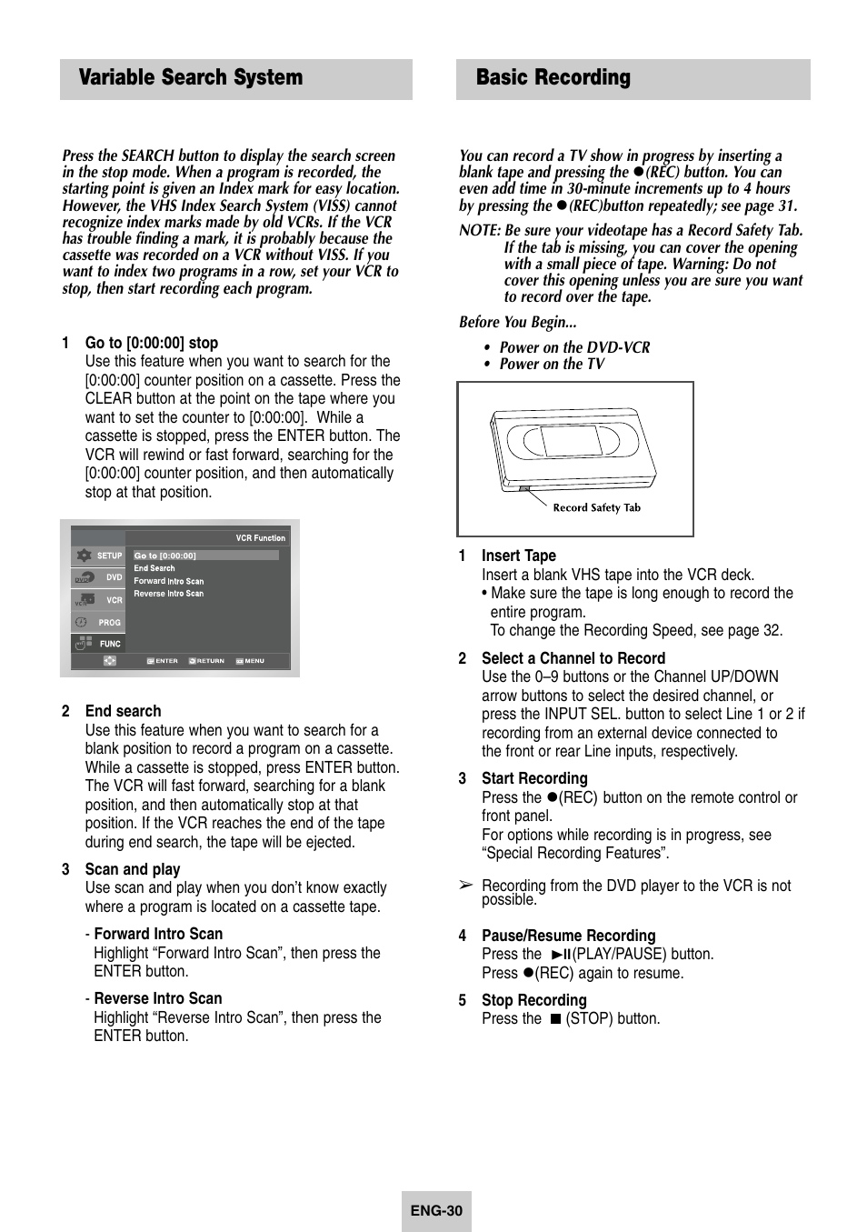 Variable search system, 10 - vcr recording, Basic recording | Samsung DVD-V4600-XAC User Manual | Page 31 / 37