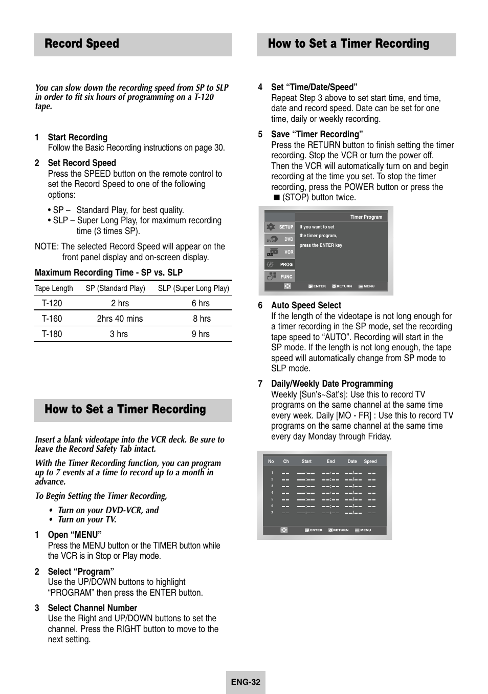 Record speed, 11 - timer recording, How to set a timer recording | Samsung DVD-V4600-XAC User Manual | Page 33 / 37