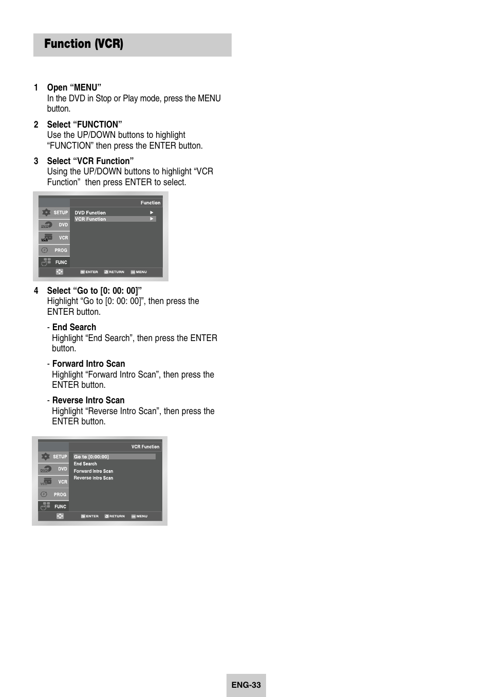 Function (vcr) | Samsung DVD-V4600-XAC User Manual | Page 34 / 37