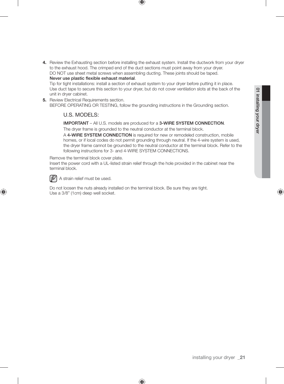 U.s. models | Samsung DV501AGW-XAA User Manual | Page 21 / 88