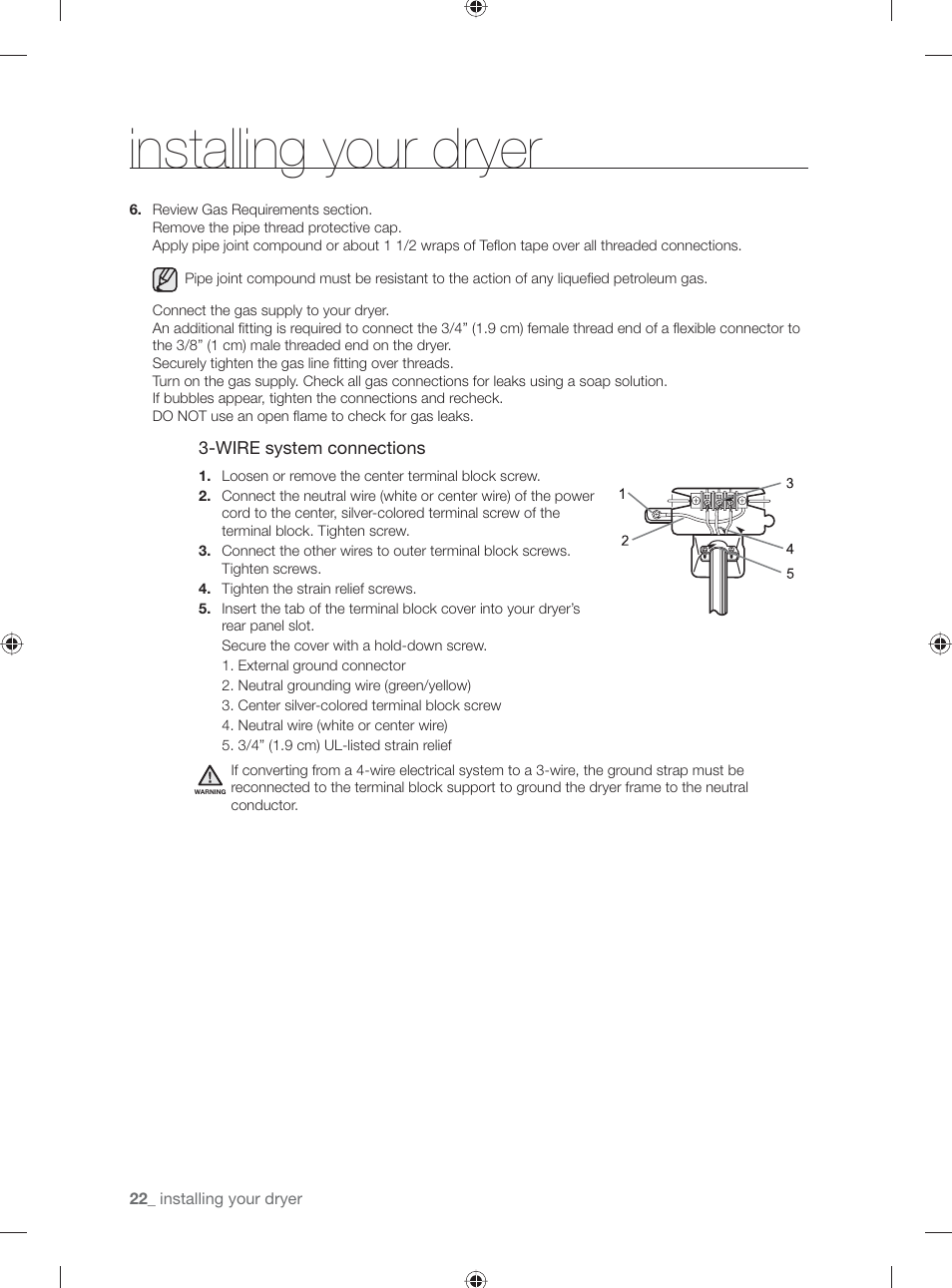 Installing your dryer | Samsung DV501AGW-XAA User Manual | Page 22 / 88