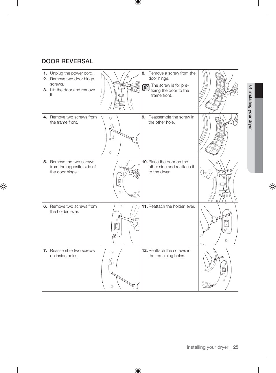 Door reversal | Samsung DV501AGW-XAA User Manual | Page 25 / 88