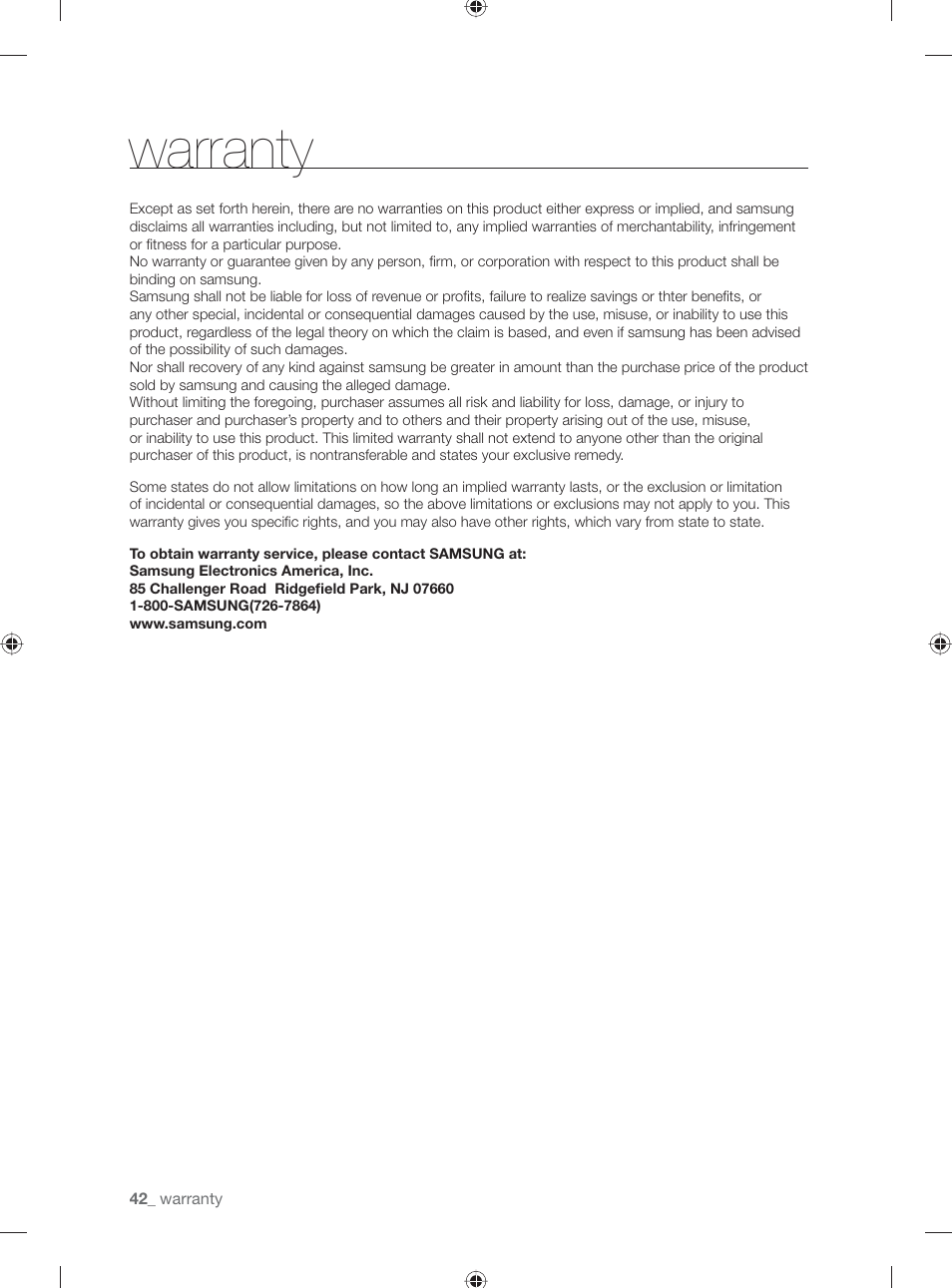 Warranty | Samsung DV501AGW-XAA User Manual | Page 42 / 88