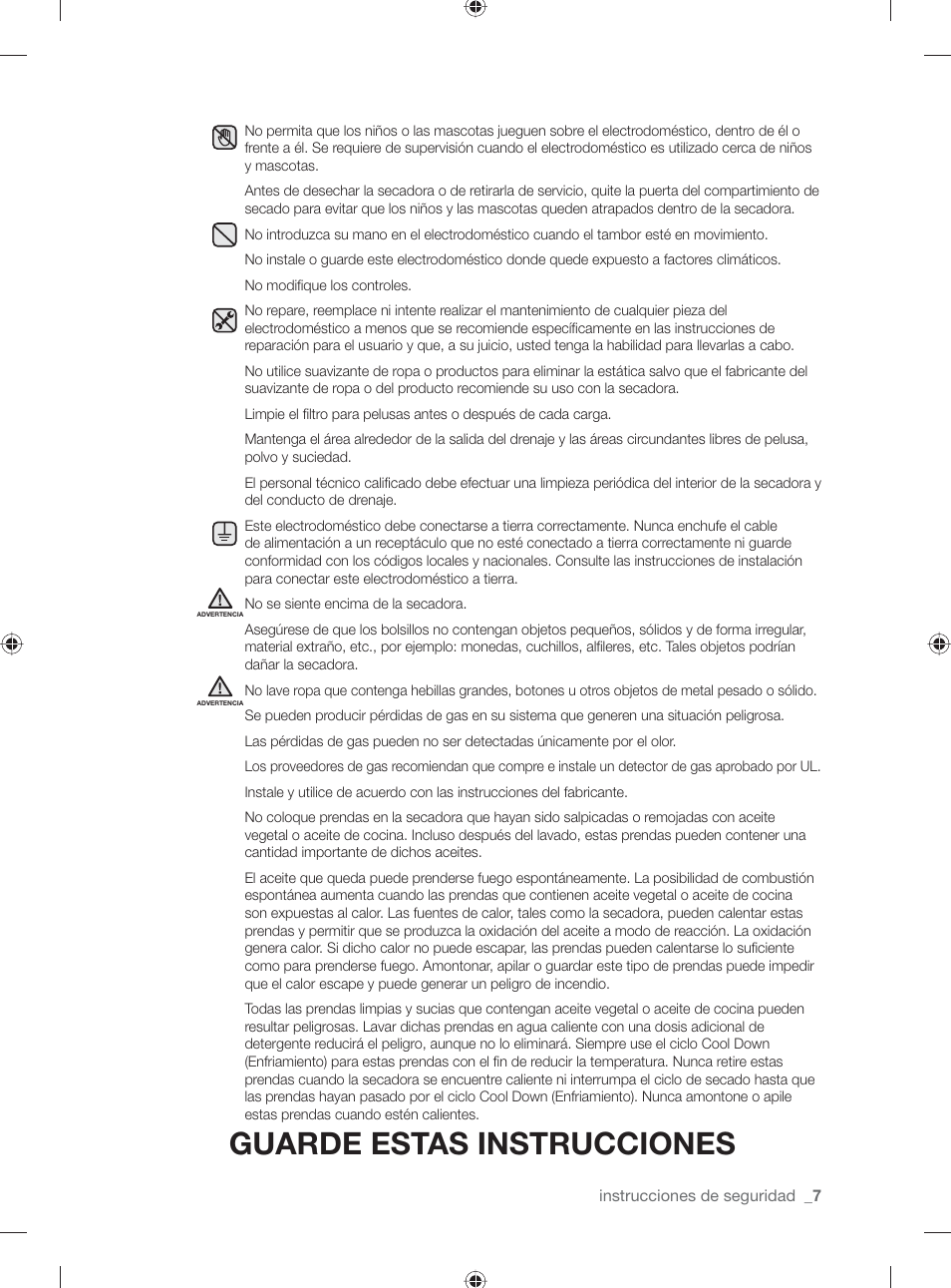 Guarde estas instrucciones | Samsung DV501AGW-XAA User Manual | Page 51 / 88