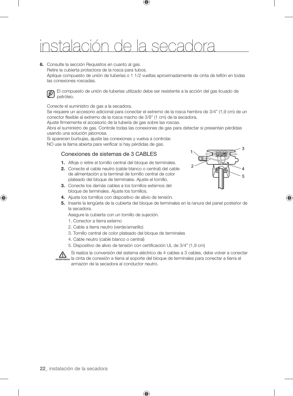 Instalación de la secadora | Samsung DV501AGW-XAA User Manual | Page 66 / 88