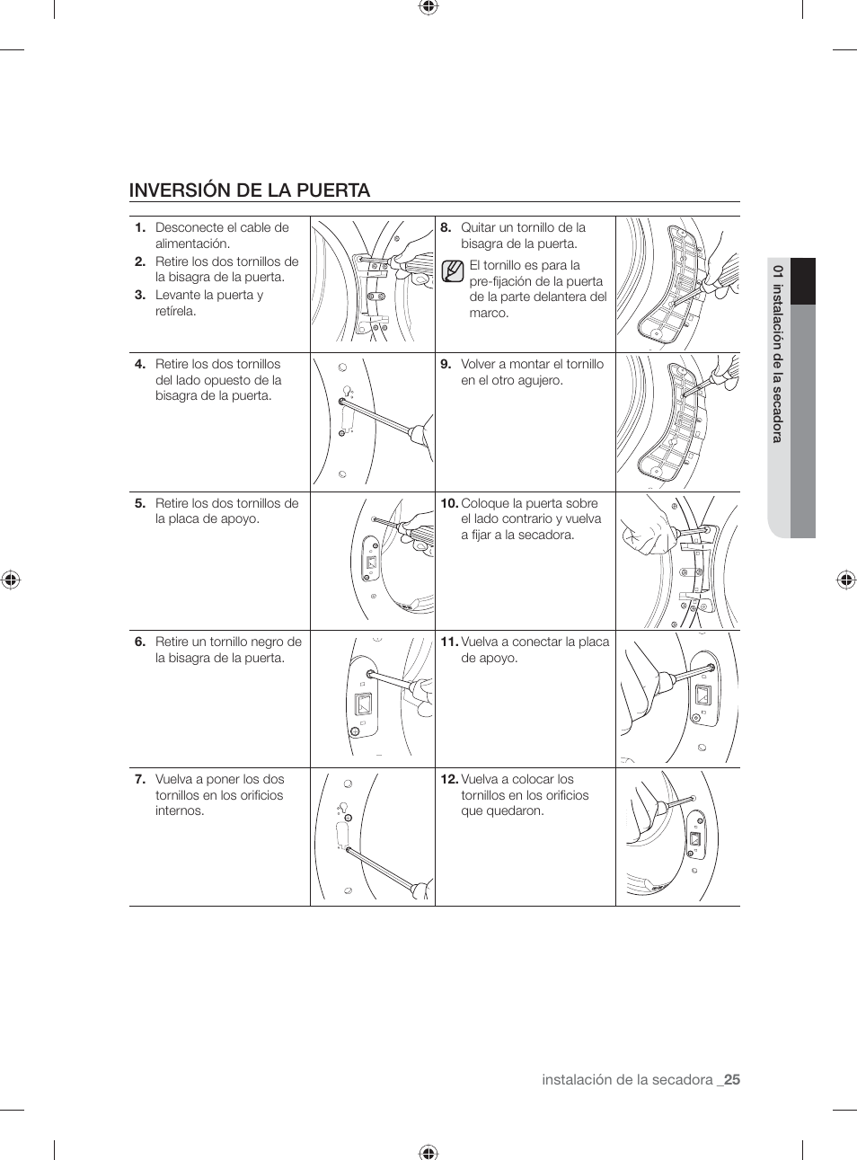 Inversión de la puerta | Samsung DV501AGW-XAA User Manual | Page 69 / 88