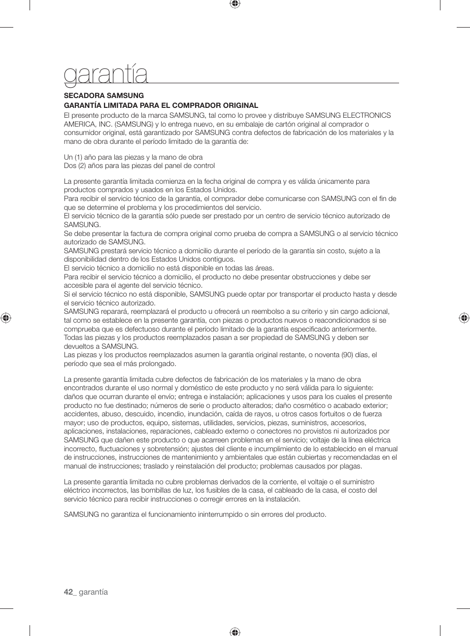 Garantía | Samsung DV501AGW-XAA User Manual | Page 86 / 88