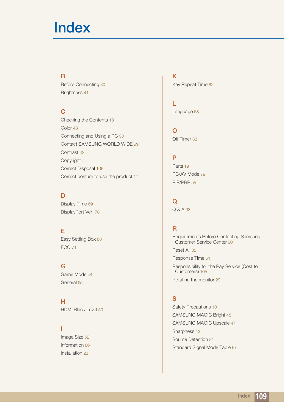 Index | Samsung LS27D85KTSR-ZA User Manual | Page 109 / 110