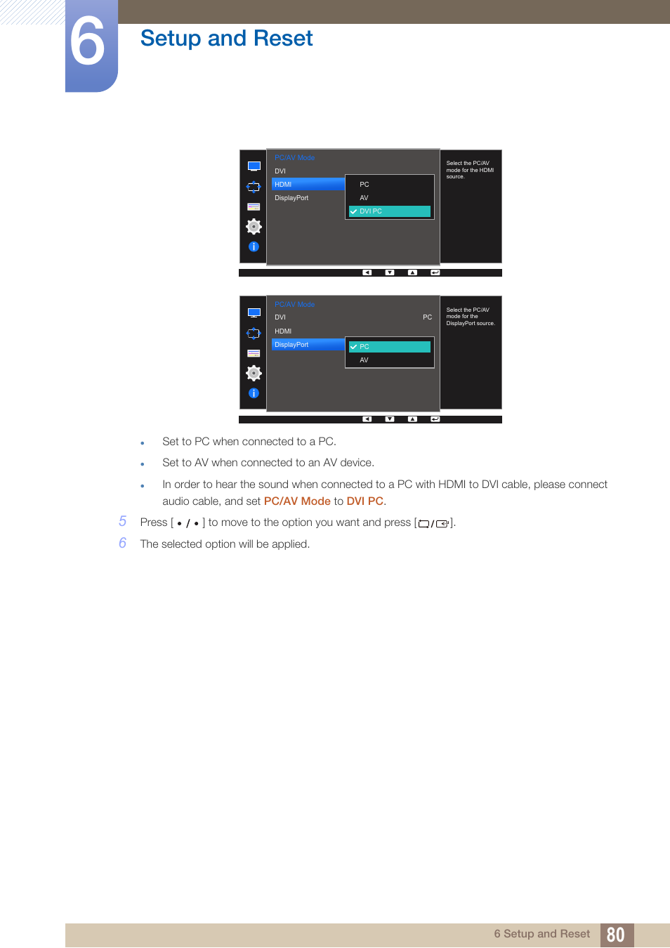 Setup and reset | Samsung LS27D85KTSR-ZA User Manual | Page 80 / 110