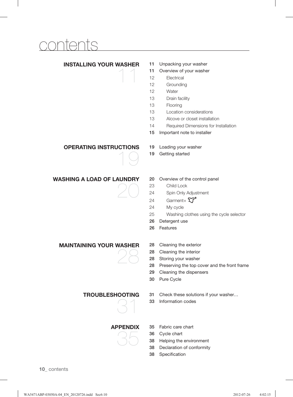 Samsung WA5471ABW-XAA User Manual | Page 10 / 132