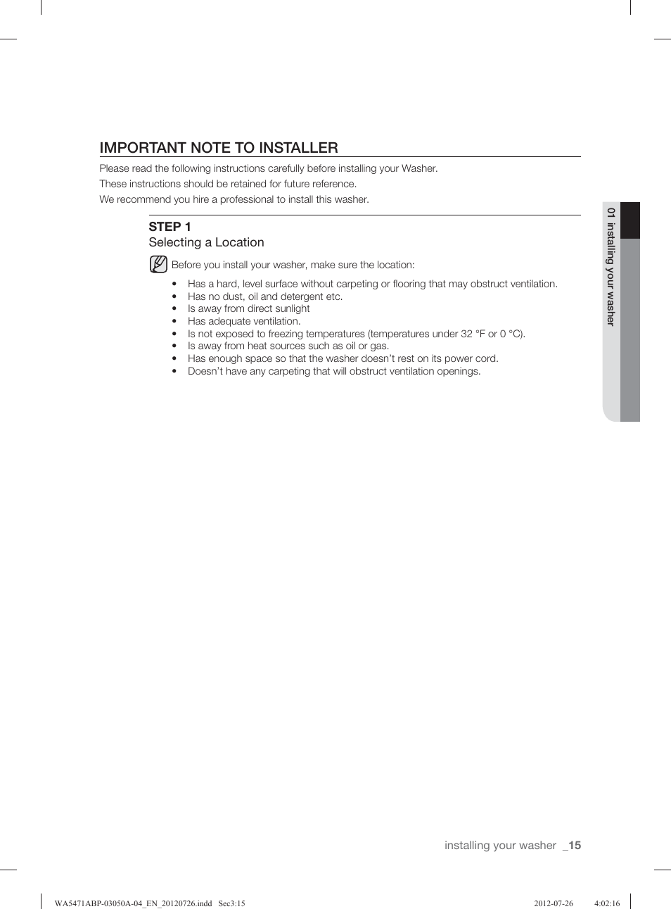 Samsung WA5471ABW-XAA User Manual | Page 15 / 132