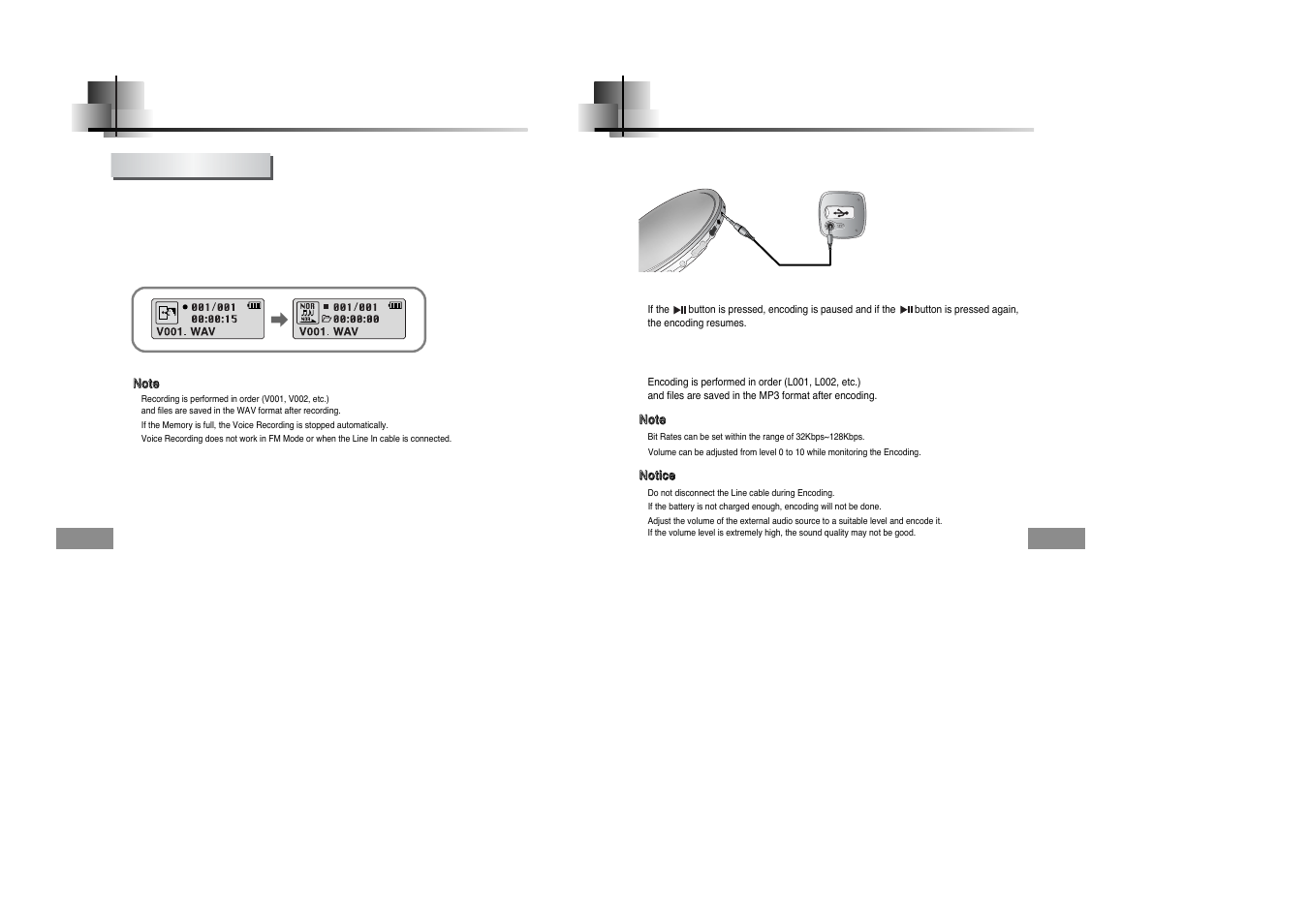 Recording voice, Mp3 encoding | Samsung YPT5V-XAC User Manual | Page 15 / 29