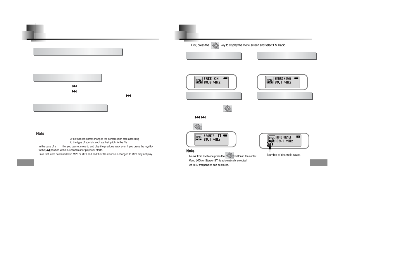 Searching for music/voice files, Listening to fm radio | Samsung YPT5V-XAC User Manual | Page 16 / 29