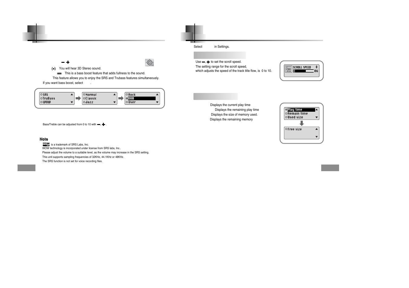 Setting the eq mode, Display, Scroll speed | Time | Samsung YPT5V-XAC User Manual | Page 22 / 29