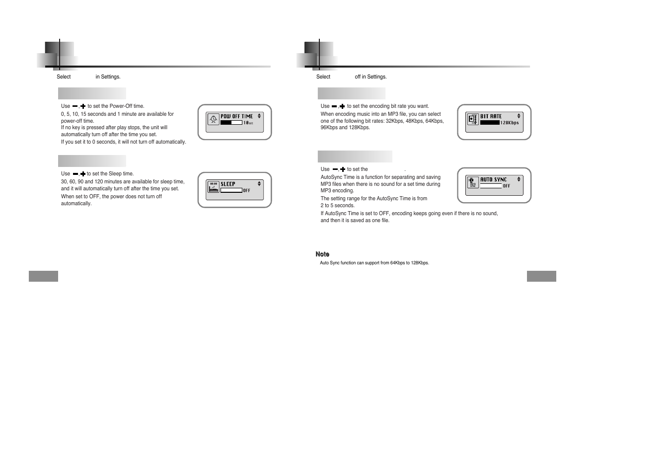 Power off time, Encode, Power off time encode | Time, Sleep, Bitrate, Autosync time | Samsung YPT5V-XAC User Manual | Page 24 / 29