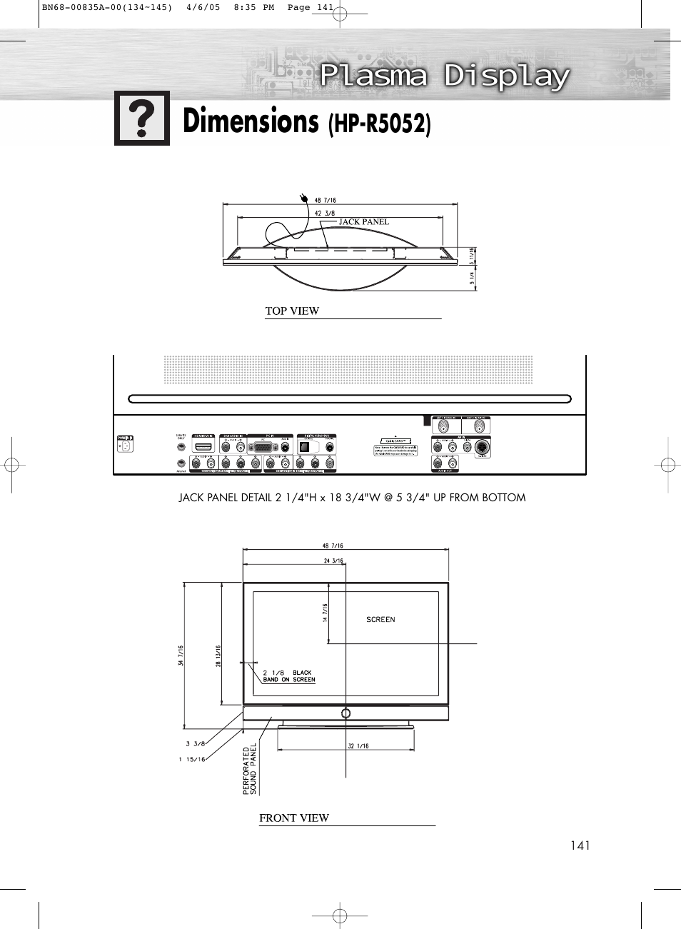 Dimensions (hp-r5052), Dimensions, Hp-r5052) | Samsung HPR5052X-XAP User Manual | Page 141 / 146