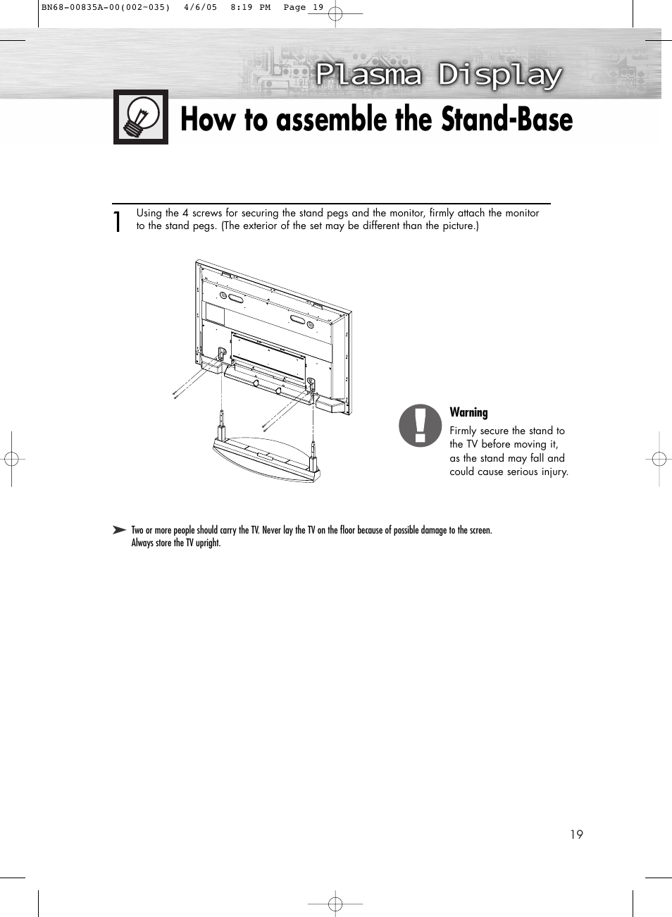 How to assemble the stand-base | Samsung HPR5052X-XAP User Manual | Page 19 / 146