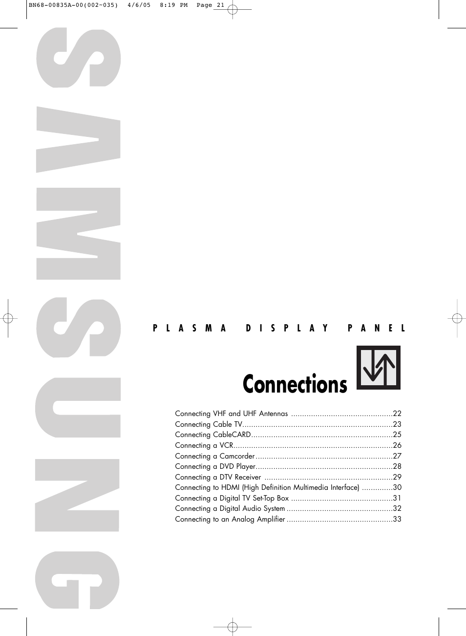 Connections | Samsung HPR5052X-XAP User Manual | Page 21 / 146